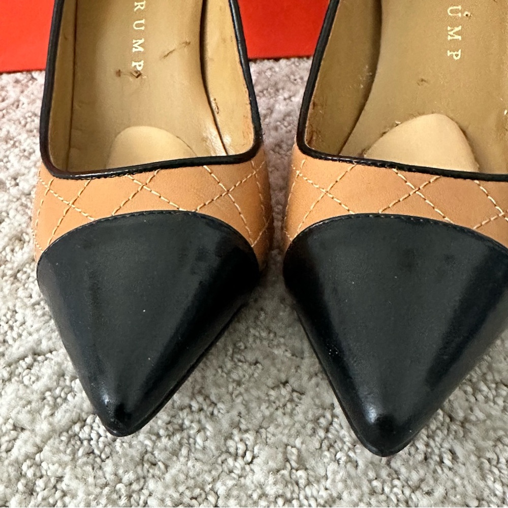 Ivanka Trump Black and Tan Pointy-Toe Heels - Picture 6 of 16